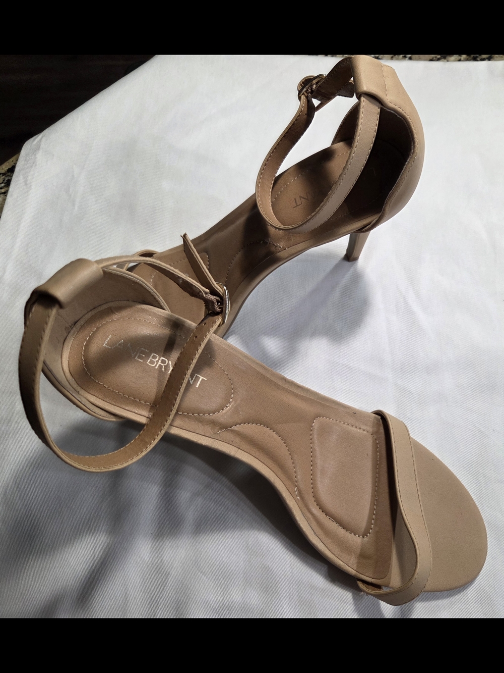 Lane Bryant Beige Ankle-Strap Kitten Heel Sandals